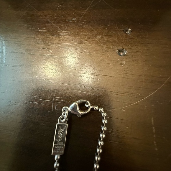 YVES SAINT LAURENT YSL Silver Cross with Light Blue Rhinestones - Picture 3 of 7